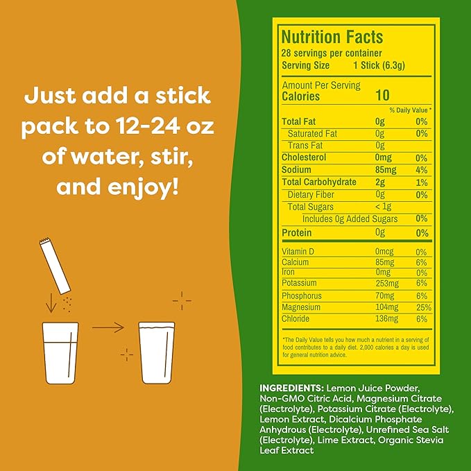 FlavCity Lemon Lime Electrolytes Powder Packets - 28 Hydration Packets - No Added Sugar - Hydration Powder with Real Fruit & Unrefined Sea Salt - Keto & Gluten-Free (28 Stick Packs)