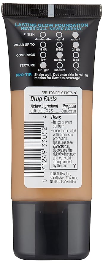 L'Oreal Paris Makeup Infallible Up to 24HR Pro-Glow Foundation, Caramel Beige, 1 fl oz.
