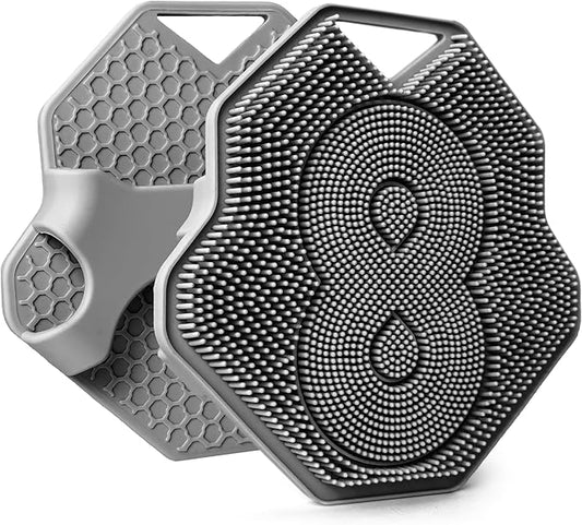 Lintach™ Silicone Body Scrubber – Gentle Exfoliating Body Scrubber – Ergonomic Shower and Bath Brush for Men and Women – Reusable and Food-Grade Silicone Brush for Smooth, Supple Skin, (Gray)
