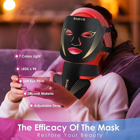 Red-Light-Therapy-for-Face and Neck, 7 Colors LED Facial Light Therapy Mask - Birthday, Christmas, Mothers Day, Valentines Day, Self Care Gifts for Her Women Mom Best Friend Wife Teacher (Black)