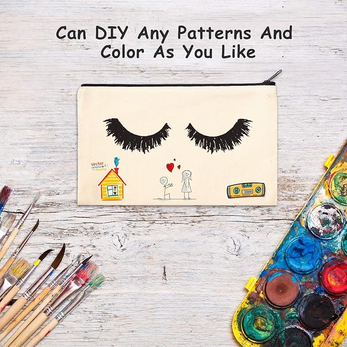 18 Pieces Eyelash Cosmetic Bags Canvas Lash Makeup Bag Travel Make up Pouches Toiletry Bag with Zipper for Women and girls (S, Beige)