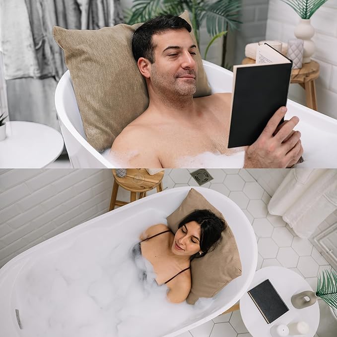 Luxury Bath Pillow for Tub - Thick and Comfortable Bathtub Pillow Support for Head and Neck and Back - Washable Quick-Drying Bath Pillows - Bath Cushion for Home Spa - Fits Any Bathtub - Sand