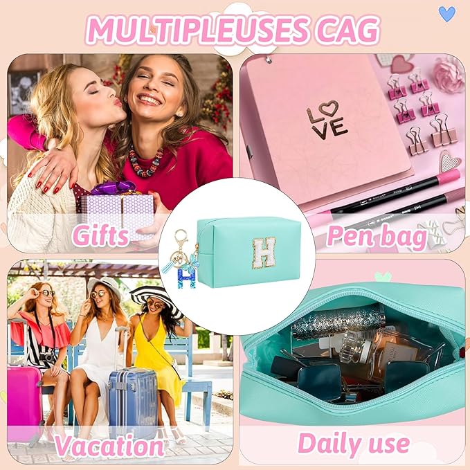 Birthday Gifts for Women Her,Travel Cute Makeup Bag,Large Capacity Cosmetic Bags for Women Makeup Pouch PU Leather Waterproof Cosmetic Bag (H, Blue)