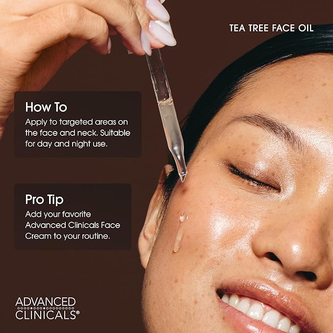 Advanced Clinicals Tea Tree Oil For Skin Facial Serum | Tea Tree Serum For Face With Vitamin E + Botanicals To Help Improve Appearance Of Large Pores & Skin Tone For Smoother Looking Skin, 1.8 Fl Oz