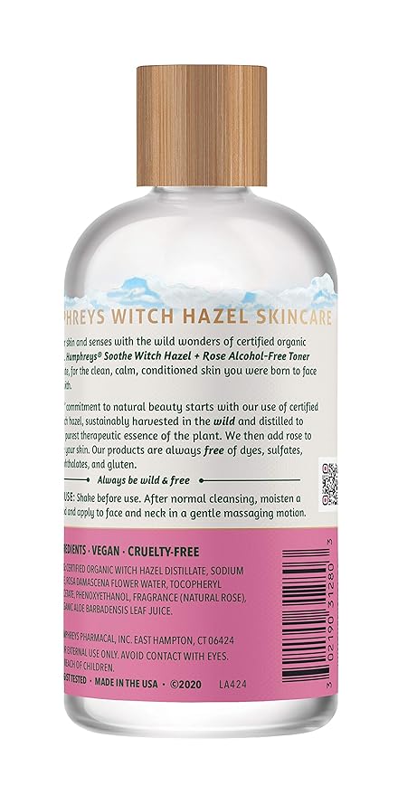 Humphreys Soothe Witch Hazel with Rose Alcohol-Free Toner, Clear, 8 Oz (Pack of 1)
