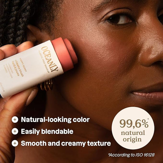 ATTITUDE Oceanly Plastic-Free Lightweight Blush Stick, Titanium Dioxide-Free, EWG Verified, Vegan & Cruelty-free Makeup, Happy Berry, 0.3 Ounces