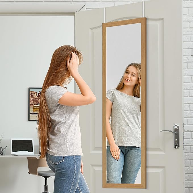 Americanflat 12x48 Over The Door Mirror - Hanging Full Length Mirrors with Engineered Wood - Modern Mirror for Bathroom, Bedroom, Living Room - Mirrors for Wall Display and Home Decor - Dark Oak