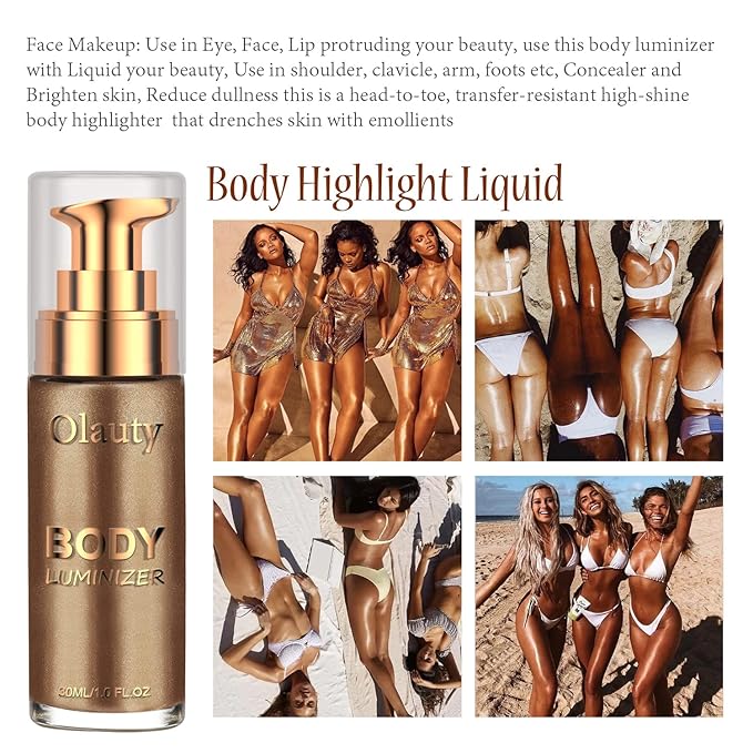 Liquid Illuminator, Firstfly Body Highlighter Makeup Smooth Shimmer Glow Liquid Foundation for Face & Body（#03 Glistening Bronze）