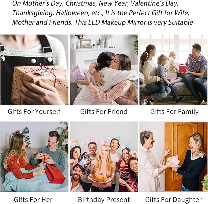 8”Large Makeup Mirror with Lights,1X/10X Rechargeable True Height Adjustable HD Magnifying Mirror with 3 Color Dimmable Lights,360° Rotation Double Sided Vanity Makeup Mirror,Gift for Women (Silver)