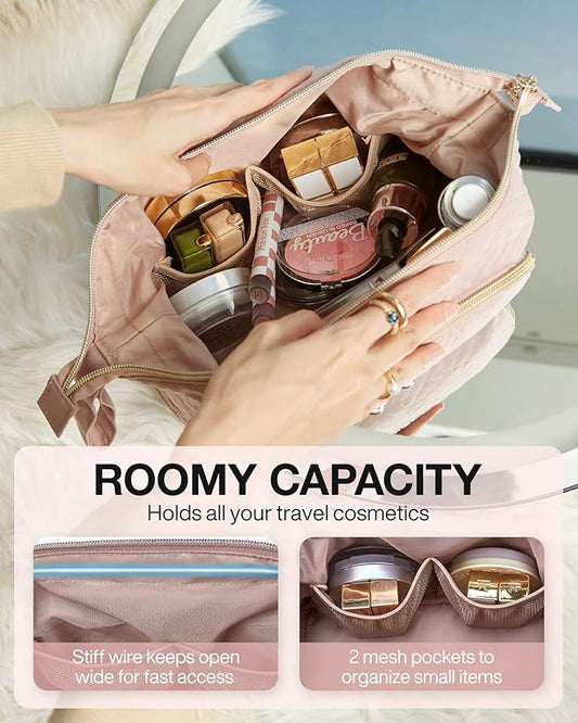BAGSMART Travel Makeup Bag, Cosmetic Bag Make Up Organizer Case,Large Wide-open Pouch for Women Purse for Toiletries Accessories Brushes