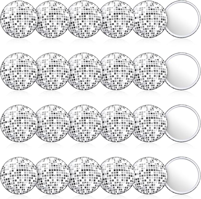 24 Pcs Disco Ball Compact Mirror Bulk 2.7 Inch Vintage Round Pocket Mirrors for Purse Makeup Mini Mirror for Women Disco Party Supply Travel Daily (Silver)