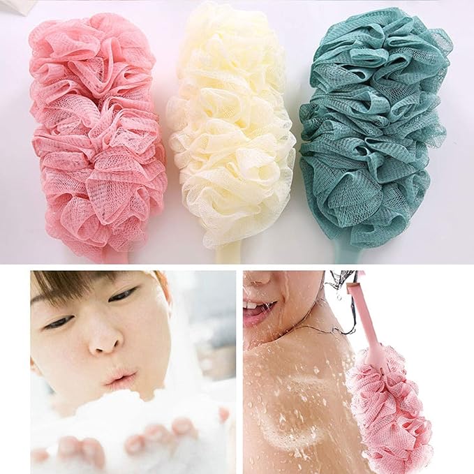 3 Pack Back Scrubber Long Handled Bath Brush Soft Mesh Sponge Exfoliating Body Scrub Back Cleaner Loofah Bathroom Shower Accessories for Women and Men (Pink)