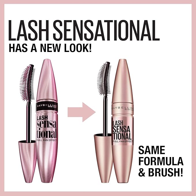 Maybelline Lash Sensational Washable Mascara, Lengthening and Volumizing for a Full Fan Effect, Brownish Black, 1 Count