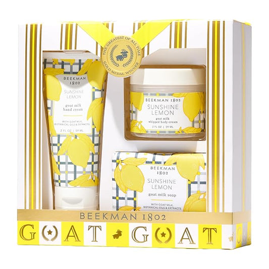Beekman 1802 Best of the Zest Sunshine Lemon 3-Piece Bodycare Gift Set - Cleanses, Nourishes and Hydrates with Lactic Acid & Shea Butter, Good for Sensitive Skin, Gifts for Her