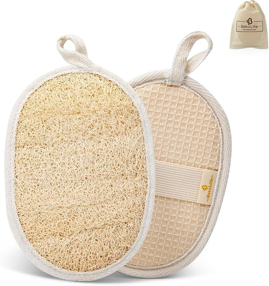 Natural Loofah Sponge Exfoliating Body Scrubber 2 Count (1 Pack), Made with Natural and Eco-Friendly Luffa for Women and Men
