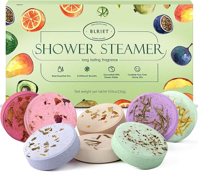 Shower Steamers Aromatherapy - 8 Pack Shower Bombs Fruit Scents with Essential Oils, Birthday Gifts for Girlfriend, Her, Men, Mom, Teens, Self Care Relaxation Home SPA Stress Relief
