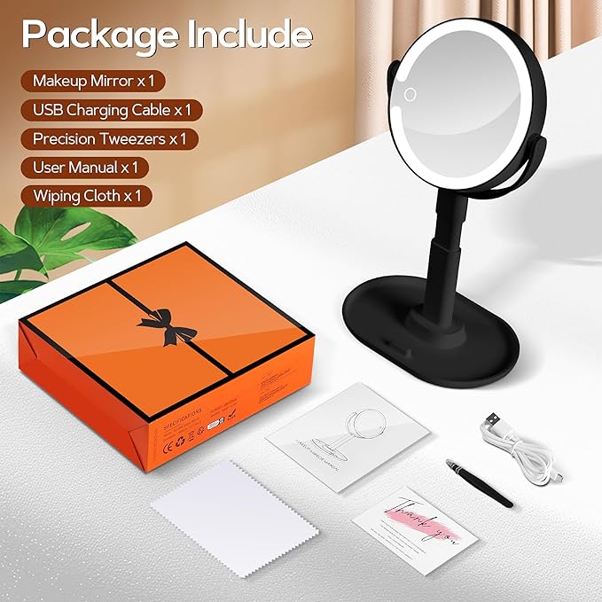 B Beauty Planet Makeup Mirror with Lights, Lighted Magnifying Mirror 20X with 3 Lighting and Adjustable Brightness, 2-Sided Height Adjustable Vanity Mirror for Bathroom, Gifts for Women Black