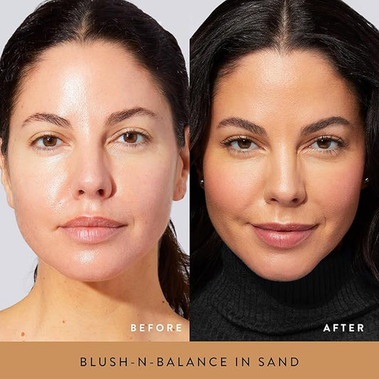 LAURA GELLER NEW YORK 40+ Club Blush-n-Balance 3pc Kit: Baked Balance-N-Brighten Color Correcting Foundation, Sand + Retractable Kabuki Brush + Baked Blush-N-Brighten, Tropic Hues