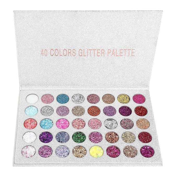 40-Color Ultra Shimmer Glitter Eyeshadow Palette: Professional, Chunky & Fine Glitter Pressed Glitter Eye Shadow Powder for Eyes, Face, & Body – Glitter Makeup Palette for Women & Girls