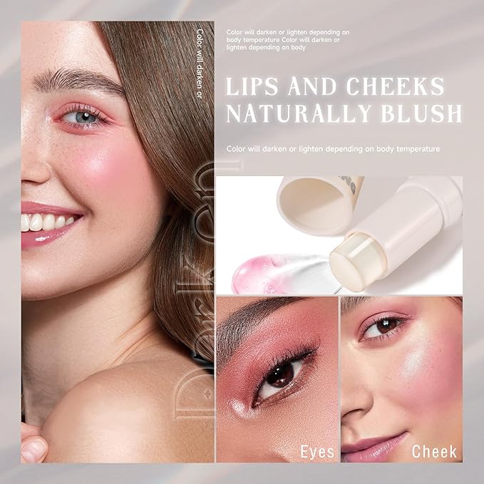 Color Changing Blush Stick for Cheeks Makeup,Clear Blush PH Temperature Changing Pink Cream Blusher Magic Waterproof Face Stick Multi-Use Lips and Cheek Tint,Matte Finish Natural Lightweight