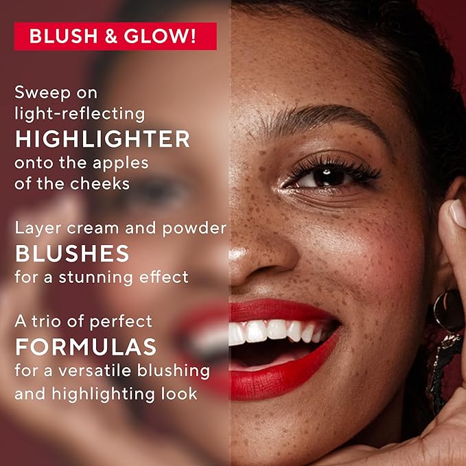 Mirabella Opulent Pro Face Trio Powder and Cream Blush Palette with Powder Highlighter, Lightweight & Buildable Color Blush for Cheeks Creates a Flawless, Radiant Look for All-Over Multi-Use