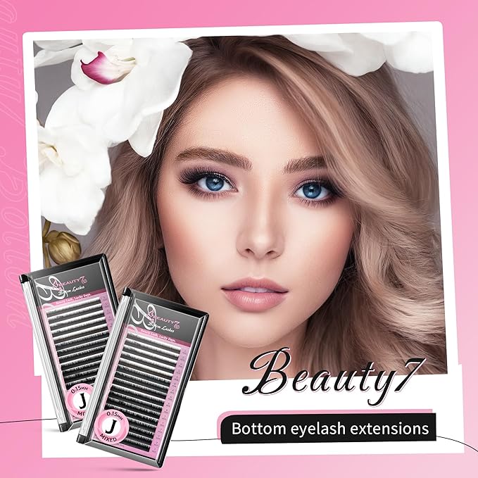 Beauty7 Mixed Volume Under Bottom Lower Individual False Eyelash Extension Tray Matte Synthetic Mink Lash (0.15 Thickness, J Curl)