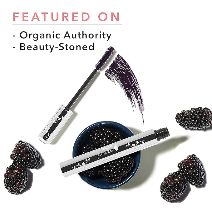 100% PURE Ultra Lengthening Mascara Dramatic Intense Volume & Length Natural Fruit Pigmented Voluminous Eyelash Makeup No Clumping, Smudging or Flaking - Vegan, Blackberry Color - 0.35 oz