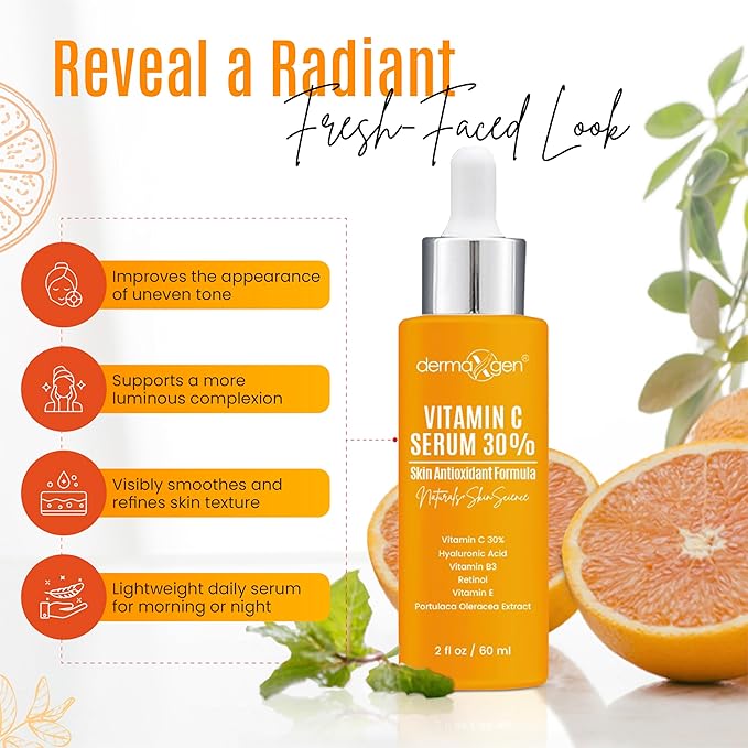 30% Organic Vitamin C Serum for Face – Natural Anti-Wrinkle Serum with Hyaluronic Acid & Vitamin E – Anti-Aging Moisturizer for Fine Lines, Dark Spots & Skin Rejuvenation – 2 Fl oz