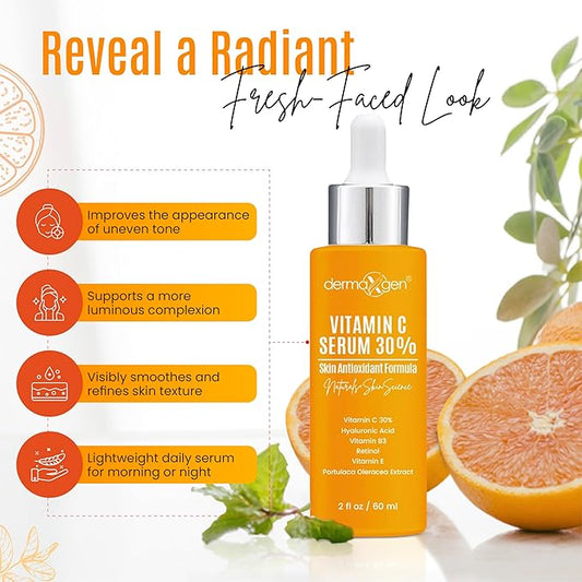 30% Organic Vitamin C Serum for Face – Natural Anti-Wrinkle Serum with Hyaluronic Acid & Vitamin E – Anti-Aging Moisturizer for Fine Lines, Dark Spots & Skin Rejuvenation – 2 Fl oz