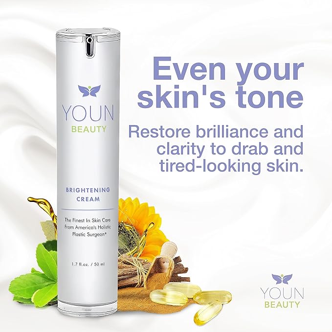 YOUN Beauty Brightening Cream with Kojic Acid, Glycolic Acid & Licorice Extract, 50ml – Hydroquinone-Free Cream for Face, Neck & Décolleté