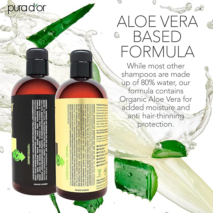 PURA D'OR Advanced Therapy Biotin Shampoo & Conditioner Hair Care Set For Hair Thinning, CLINICALLY TESTED Effective Results, Herbal Hair Thickening Products For Women & Men, 16oz x2