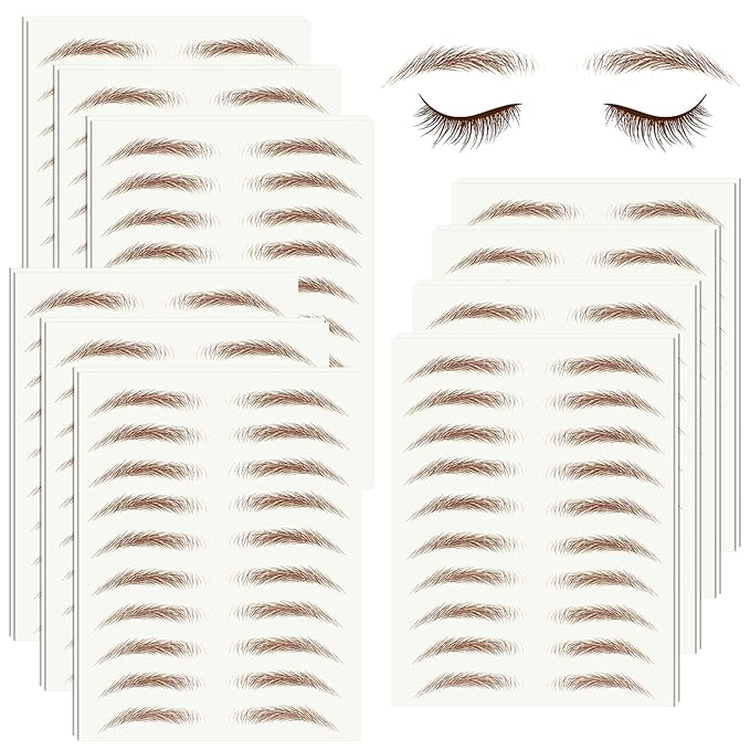 20 Sheets 200 Pairs Eyebrow Tattoo Sticker Waterproof 4D Hair-Like Natural Fake Tattoo Eyebrows Transfers Stickers Peel Off Brows Grooming Shaping Makeup Sticker for Women Girls, Brown