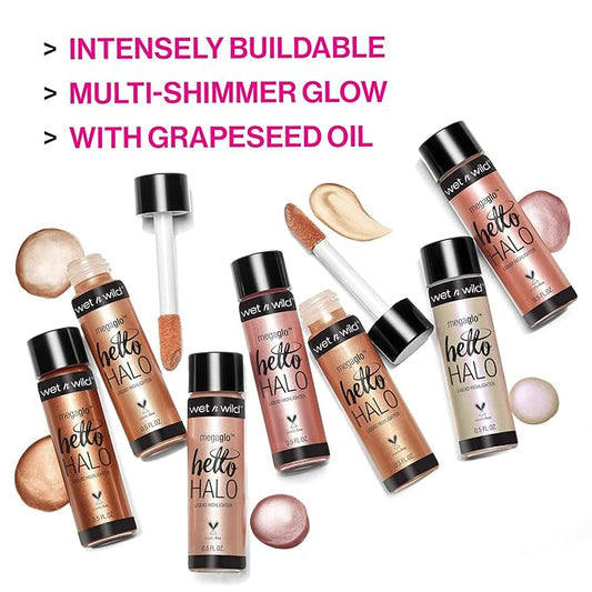 wet n wild MegaGlo Hello Halo Liquid Highlighter Makeup, Shimmer, Glow Halographic (Pack of 2)