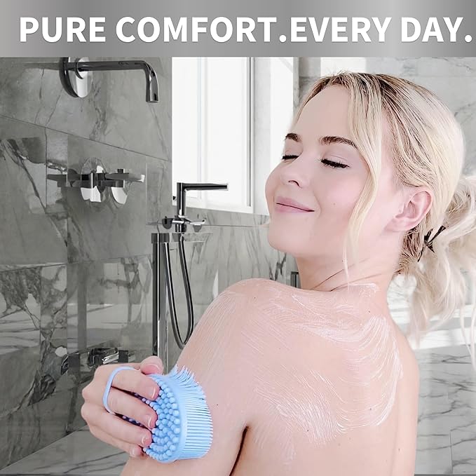 Avilana Silicone Body Scrubber – Dual-Sided Exfoliator for Men & Women, Gentle Loofah Alternative, Easy-to-Clean Silicone Shower Scrubber (S2-Gray with Silver)