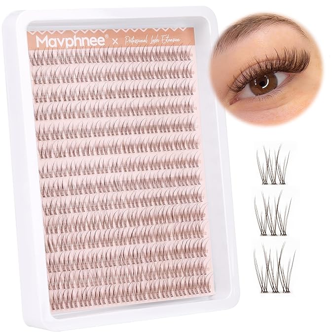 Mavphnee Brown Lash Clusters Natural Cluster Eyelash Extensions 10-12MM C-Curly Lash Extension Individuals 168 Pcs DIY Self Application Lash Extension Clusters for Beginners