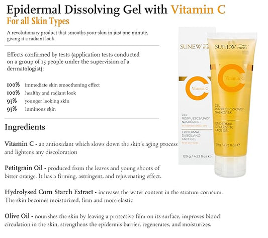 SunewMed+ Vitamin C Epidermal Dissolving Face Gel for all Skin Types Vitamin C Gel for Face Exfoliating 4.06 Fluid Ounce