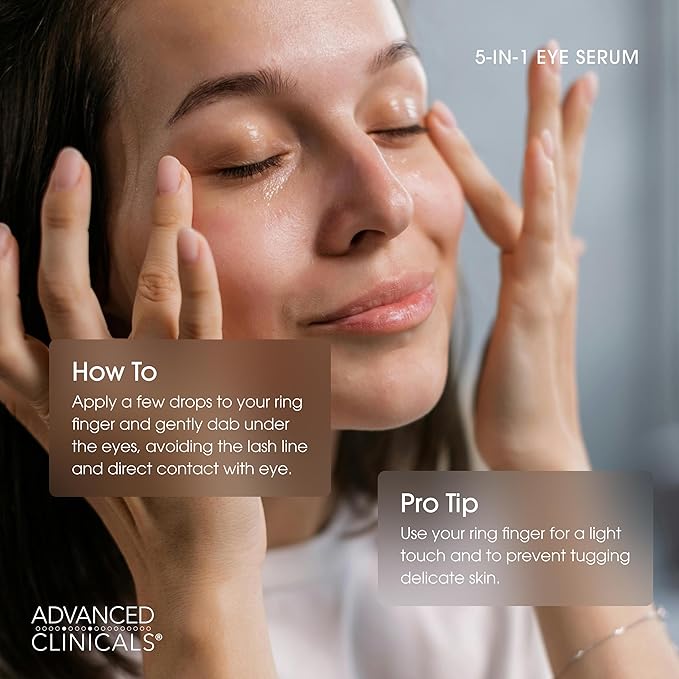 Advanced Clinicals 5-in-1 Eye Serum | Multi-Benefit Visible Anti Aging Under Eye Serum Face Moisturizer Reduces Appearance Of Dark Circles, Puffy Eyes, Crows Feet, Wrinkles, & Fine Lines, 2-Pack