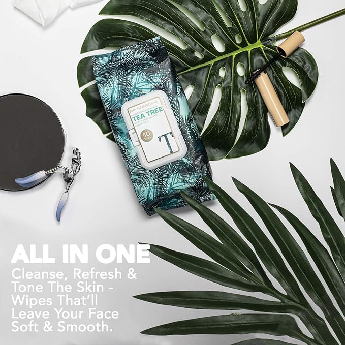 Body Prescription Makeup Cleansing Wipes - Gentle and Effective Face Wipes, 50 Count (Pack of 4), Tea-Tree