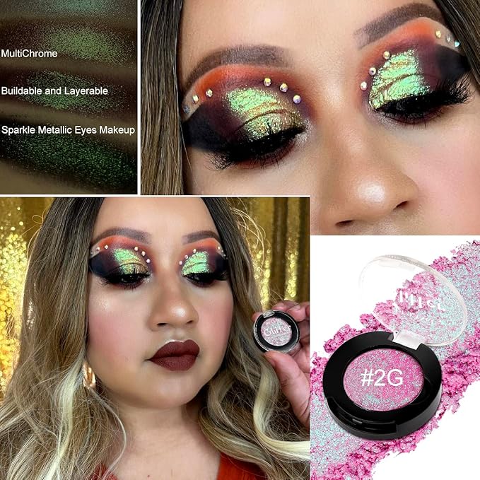 Afflano Chameleon Glitter Eyeshadow Metallic Eyes Makeup, Color Changing Holographic Multichrome Eyeshadow Shimmer, Highly Pigmented Duo Chrome Minerals Eye Shadow, Sparkling Face Highlighter