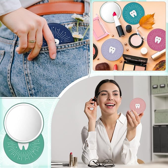 Geetery 18 Pcs Dentist Graduation Gifts Tooth Compact Mirrors Dental Hygienist Assistant Gift Graduation Accessories for Dental Students Woman Office Staffs Assistants