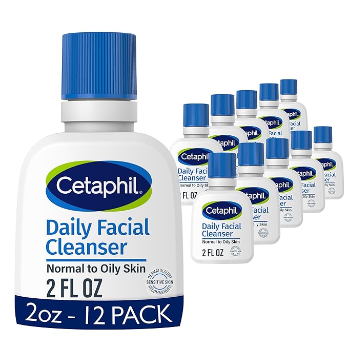 Cetaphil Face Wash, Travel Size Toiletries, Daily Facial Cleanser for Sensitive, Combination to Oily Skin, 2 oz 12 Pack, Gentle Foaming, Soap Free, Hypoallergenic