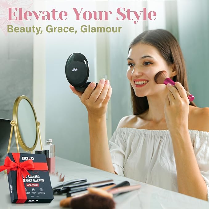 BoldAct Compact Mirror with Light 1X/3X Magnification LED Travel Makeup Mirror with Power Bank Rechargeable, Dimmable Lighted Portable Makeup Mirror for Purse 2 Sided Folding Mirror Green