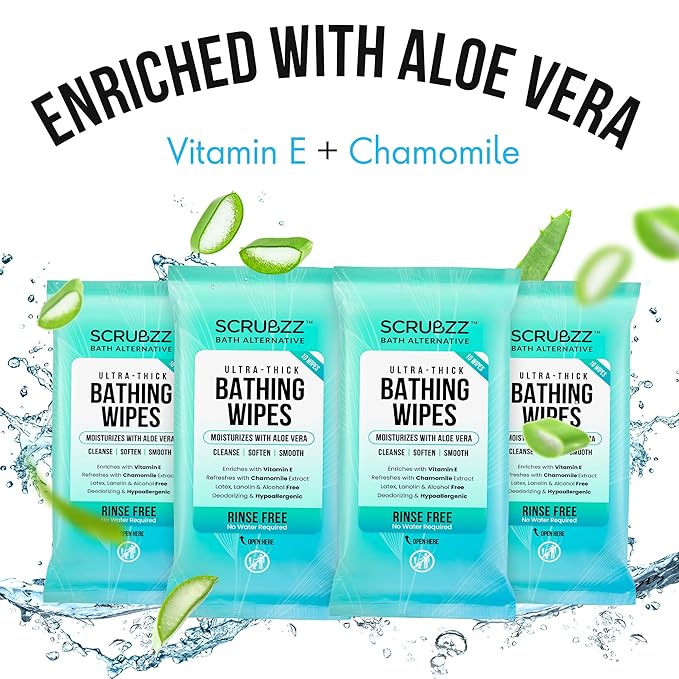 Extra Large Bath Wipes for Adults Bathing No Rinse - 120 Disposable Body Cleansing Wipes for Men, Women & Elderly - Great for Gym, Camping, Post Surgery - Shower Wipes