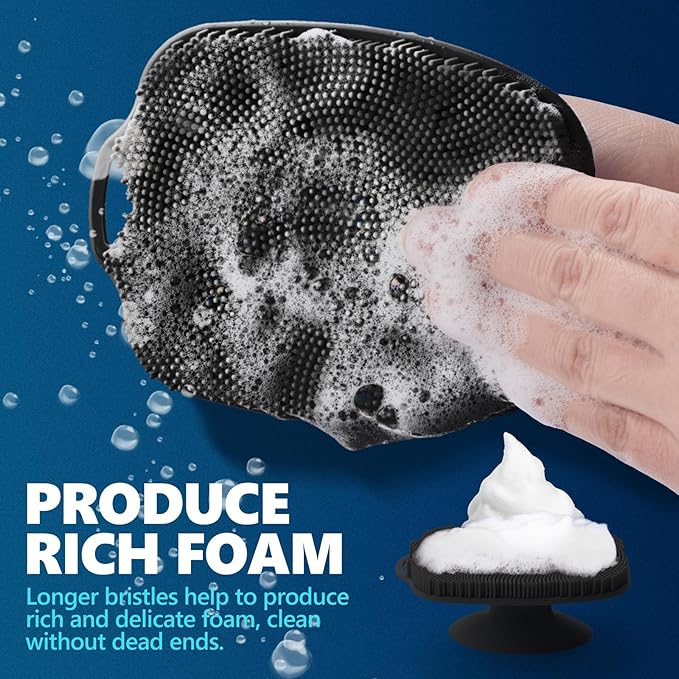 Silicone Back Scrubber for Shower, Detachable Long Handle Body Scrub Brush, Shower Brush for Shower Exfoliating and Message, Dual Purpose Overall Cleaning - Black