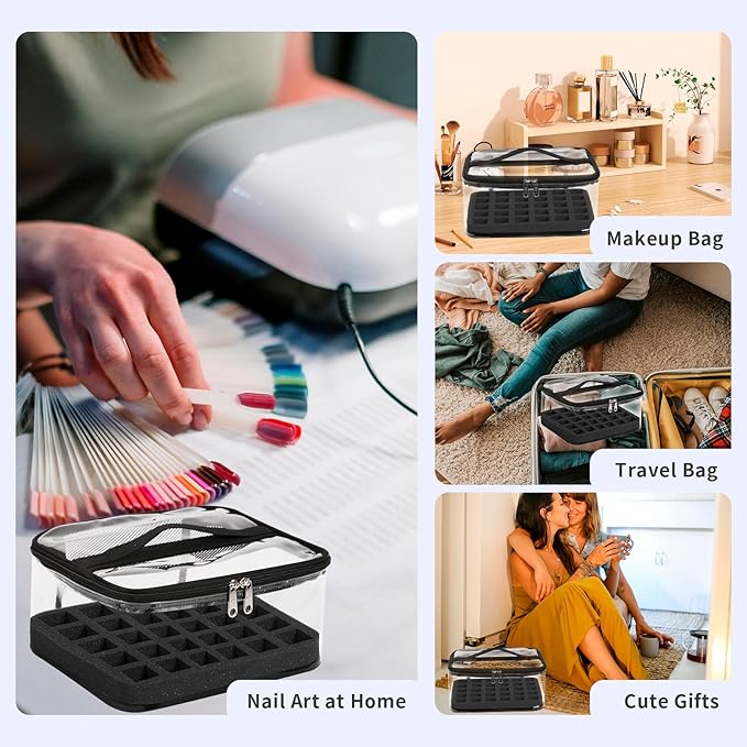 Beloving Nail Polish Organizer Bag Holds 30 Bottles (15ml/0.5 fl.oz) Portable Supplies Organizer Handbag for Manicure Tools, Portable Nail Supplies Kit Organizer Carrying Case (Black)