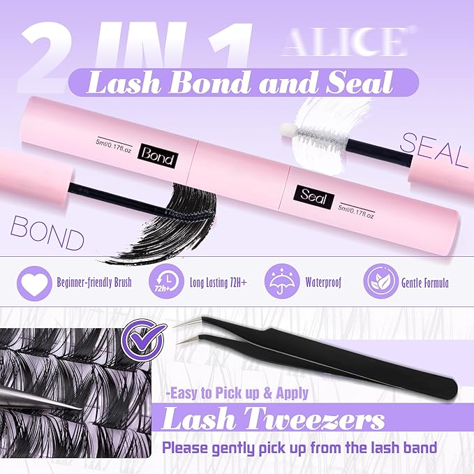 ALICE Lash Clsusters Kit Wispy Cluster Eyelash Extension Kit 168pcs 10-18mm Natural Lash Extension Kit Thin Band Individual Lashes Kit with Lash Glue Bond and Seal DIY at Home