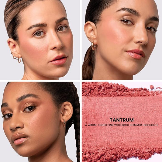 Phase Zero Makeup Powder Blusher - "Tantrum" - 4g / 0.141oz - Pigmented, Buildable, Lightweight Powder Blush for a Radiant, Healthy, Natural Glow. Versatile Shades - Pink, Coral, Peach & Golden Hues