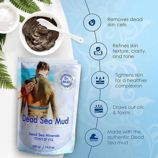 Dr. Mud's Dead Sea Mud Body Mask from Israel, 10.5 Oz – Black Clay Body Treatment with Natural Dead Sea Minerals Deep Cleansing Skin & Beauty Mask – Skin Care Detox Product for Men & Women (600 gr)