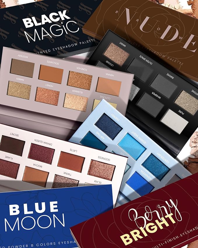 Black Smoky Eye Shadow Palette - 8 Color Dark Grey Smokey Eyeshadow for Goth Makeup, Pigmented & Long Lasting