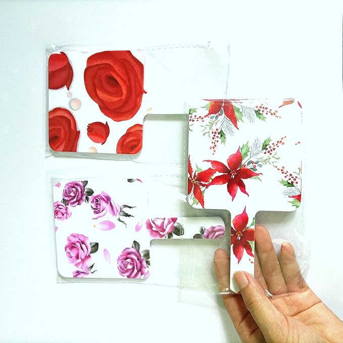 3Pcs Hand Held Makeup Mirror with with Printed Flowers Portable Crystal Clear Cosmetic Mirror for Home, Travel,Salon,Square